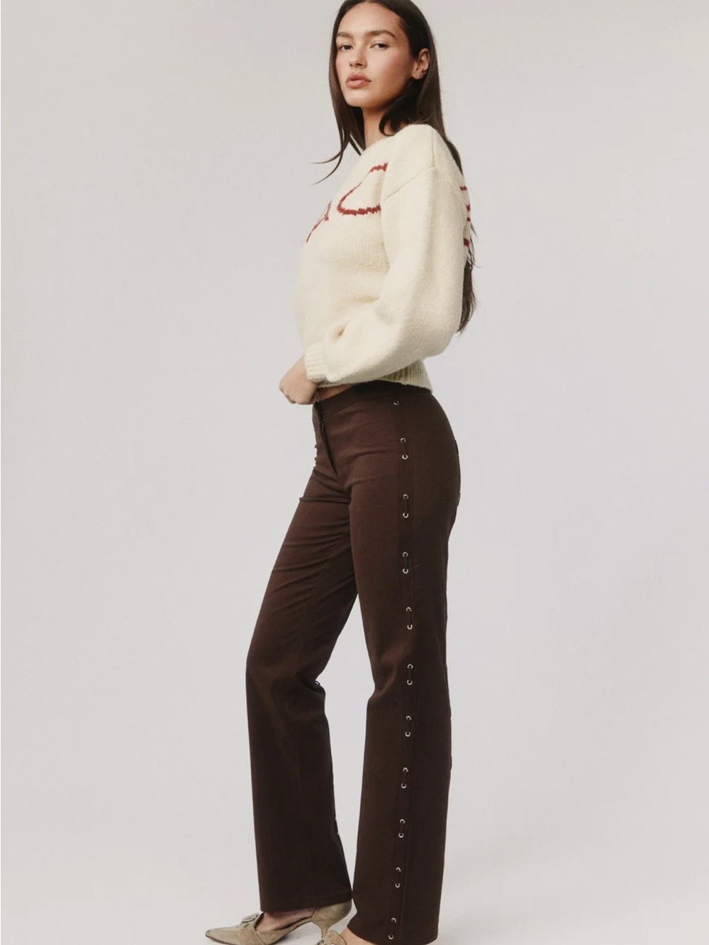 With Jean “Ray” Brown Lace-Up Eyelet Pants XS